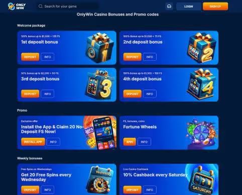 OnlyWin Casino promotions screenshots