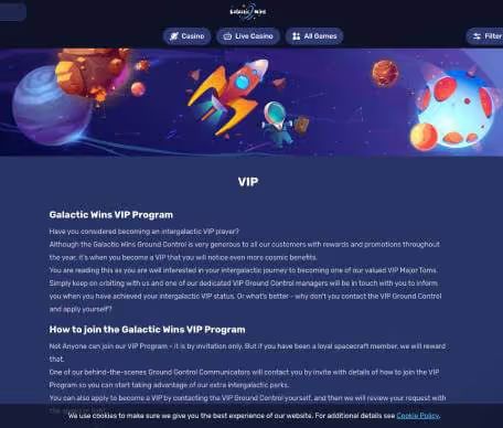 GalacticWins Casino VIP screenshot