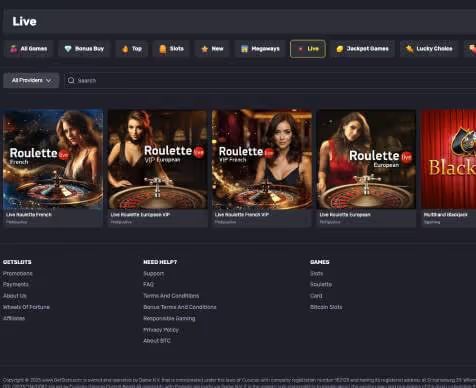 getslots casino live games screenshot