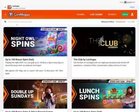 Leovegas Casino promotions screenshot