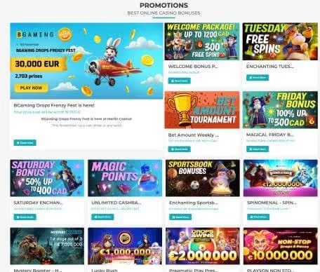 Merlin Casino promotions screenshot