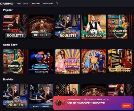 N1 Casino live games screenshot