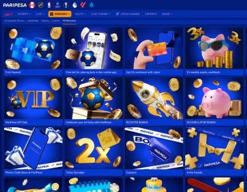 Paripesa Casino promotions screenshot
