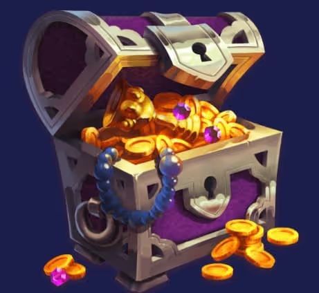 Open treasure chest overflowing with gold coins and jewels