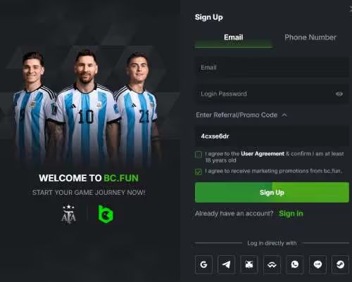 Sign up BC.game