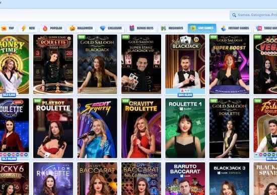 OnlySpins Casino live games screenshot