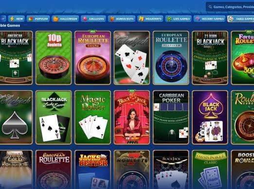 Pandido Casino table games screenshot
