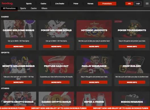 Bodog Casino promotions screenshot