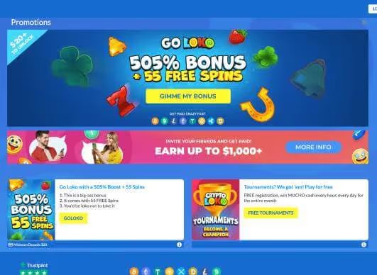 Crypto Loko Casino promotions screenshot
