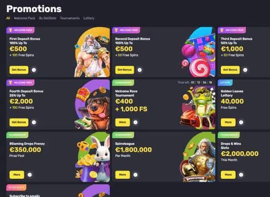 GetSlots Casino promotions screenshot