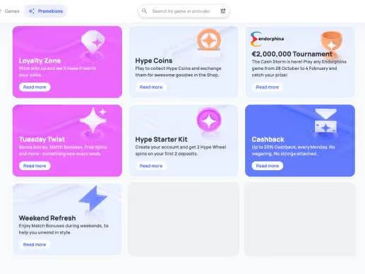 HypeKasino promotions screenshots