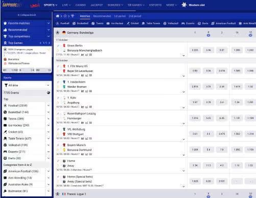 SapphireBet Casino sportsbook screenshot