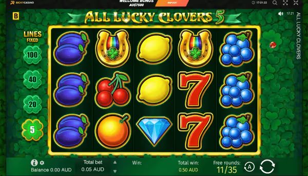 all lucky clovers 5 online pokie screenshot