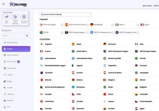 Hollywoodbets sportsbook screenshot