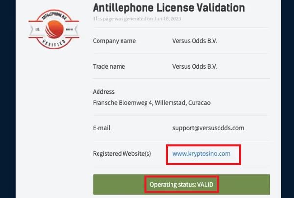 kryptosino lisence 2