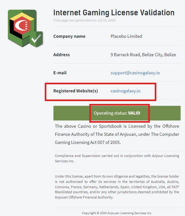 casino galaxy lisence