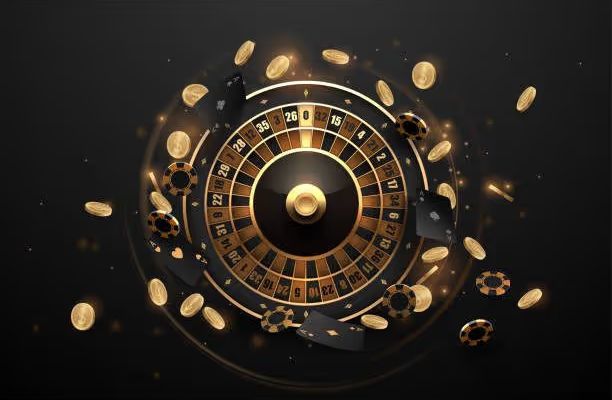 Casino roulette in black and gold style with effects in vector