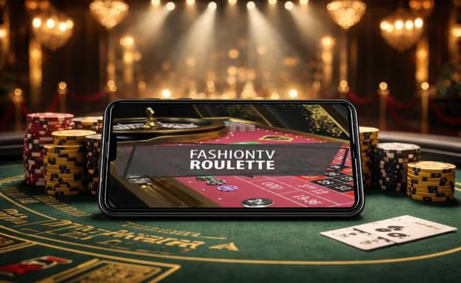 Mobile phone displaying BetMGM online casino game in partnership with FashionTV