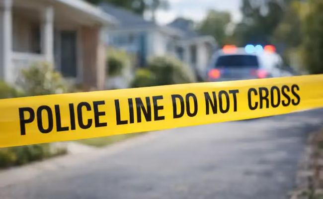 Police tape at suburban home during betting syndicate collapse and alleged kidnapping investigation in Australia