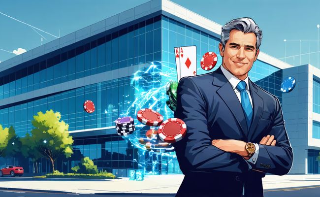 Laurence Escalante, CEO of VGW, shakes hands with a colleague after announcing full company ownership and buyout.