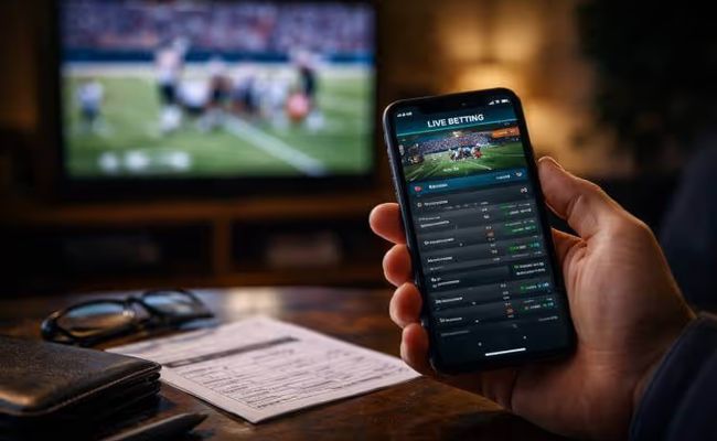 Live sports betting shown on a mobile phone during a game as Illinois sportsbooks face rising costs and tax pressure