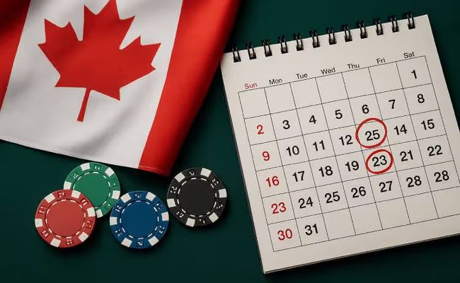 Canadian flag with poker chips, symbolizing Chumba Casino and Global Poker’s exit from Canada