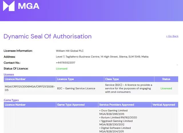 ウィリアムヒル　ライセンス