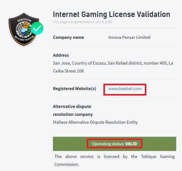 beebet lisence