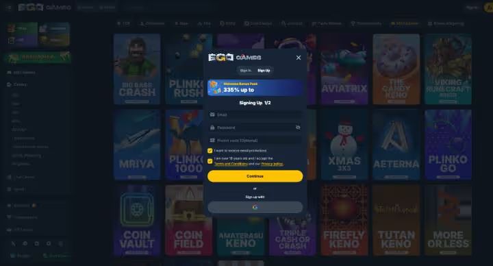 EgoGames Casino signup screenshot
