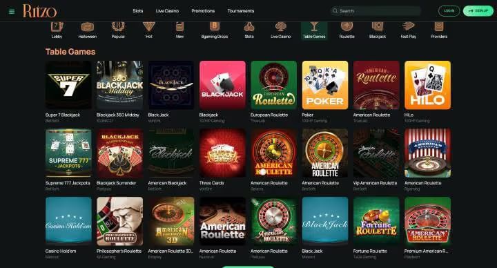 Ritzo Casino table games screenshots