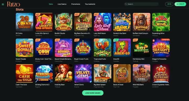 Ritzo Casino online slots screenshot