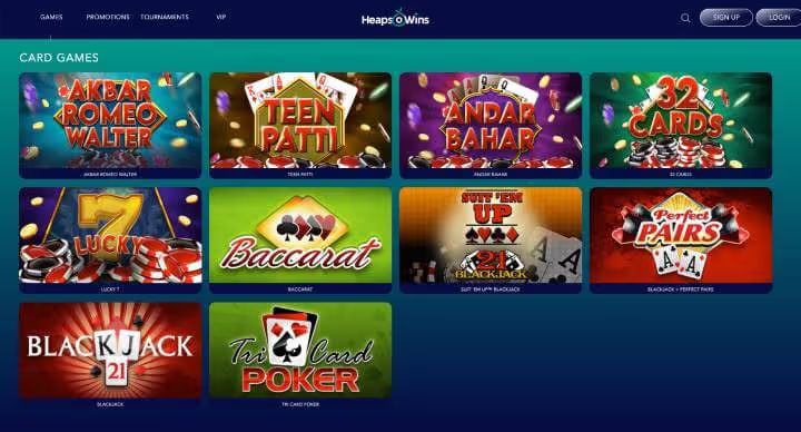 Heaps O Wins Casino card games screenshot