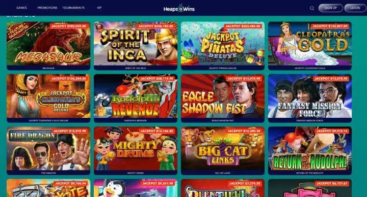 Heaps O Wins Casino jackpot games screenshot