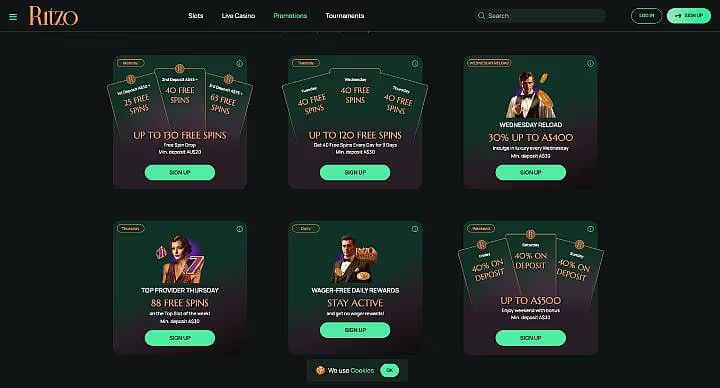 Ritzo Casino promotions screenshot