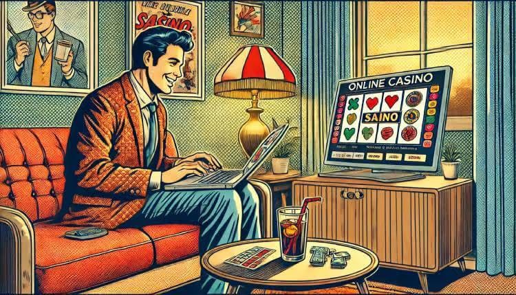 illustration of a man playing online casino