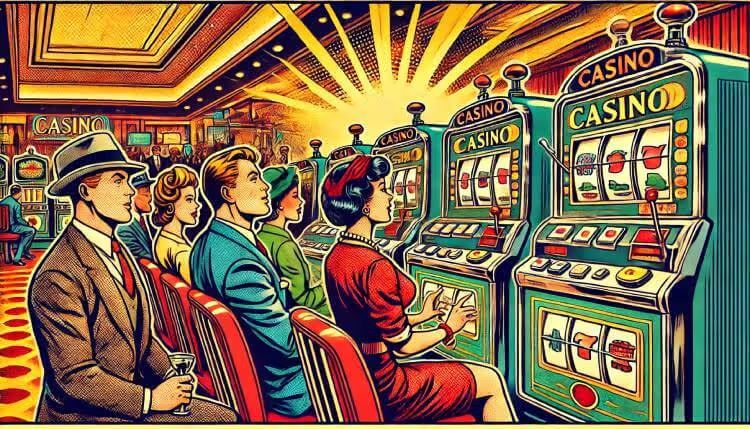 an illustration of people playing slots in a Canadian casino