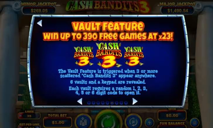 Cash Bandits 3 Slot Vault Feature