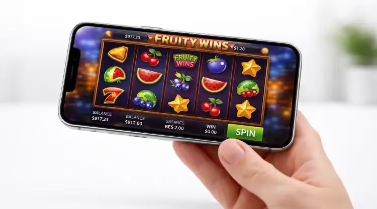 Playing mobile casino slot game on smartphone optimised for iPhone and Android