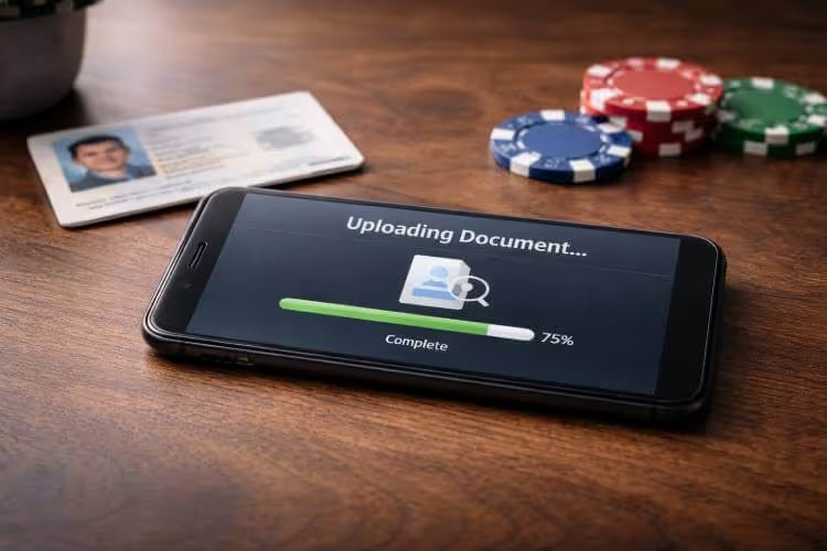 Smartphone showing casino verification document upload for instant withdrawal payouts