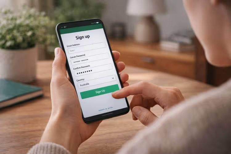 Signing up at a new online casino on a mobile phone