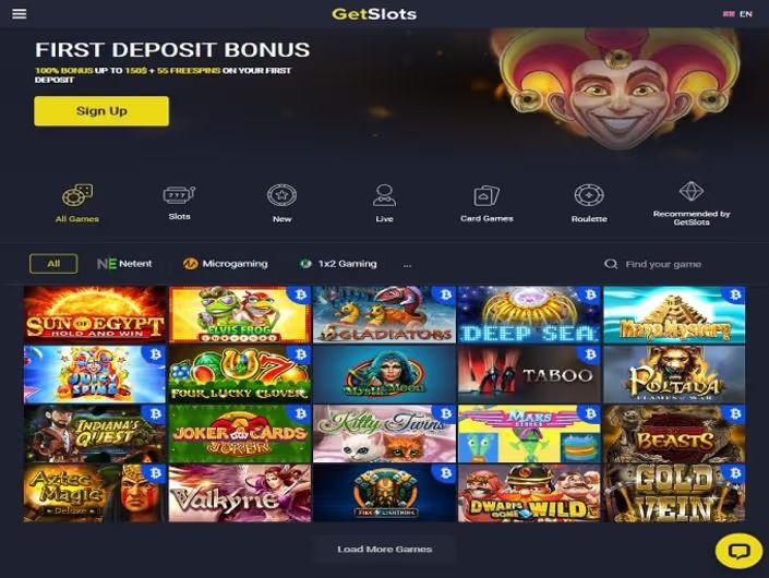 GetSlots casino first deposit bonus homepage