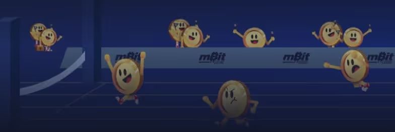 Animated coins racing with mBit Casino branding