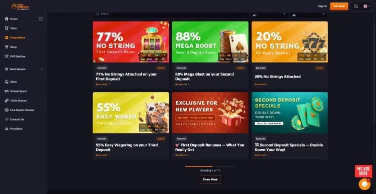 Blaze Spins Casino promotions screenshot