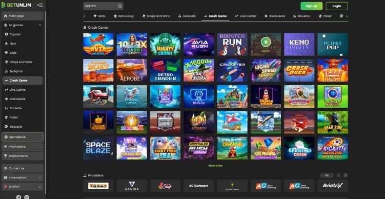 Betunlim Casino crash games screenshot