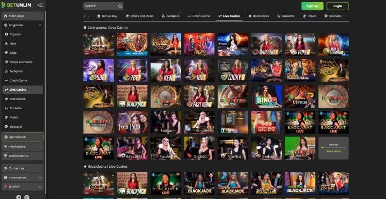 Betunlim Casino live casino screenshot