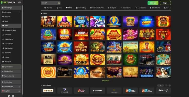 Betunlim Casino online slot games screenshot