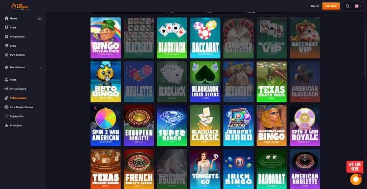 BlazeSpins Casino screenshot of table games