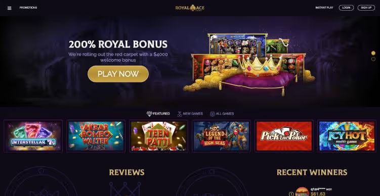 Royal Ace Casino homepage screenshot