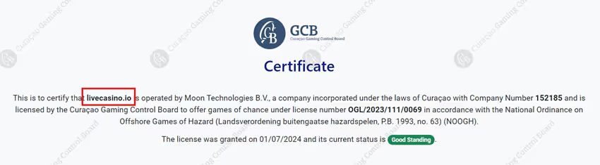 ライブカジノアイオー　ライセンス