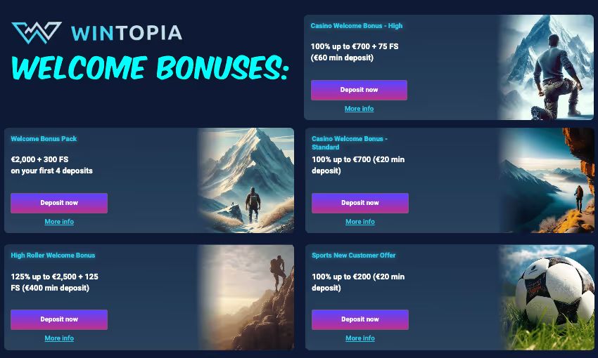 wintopia casino welcome bonuses